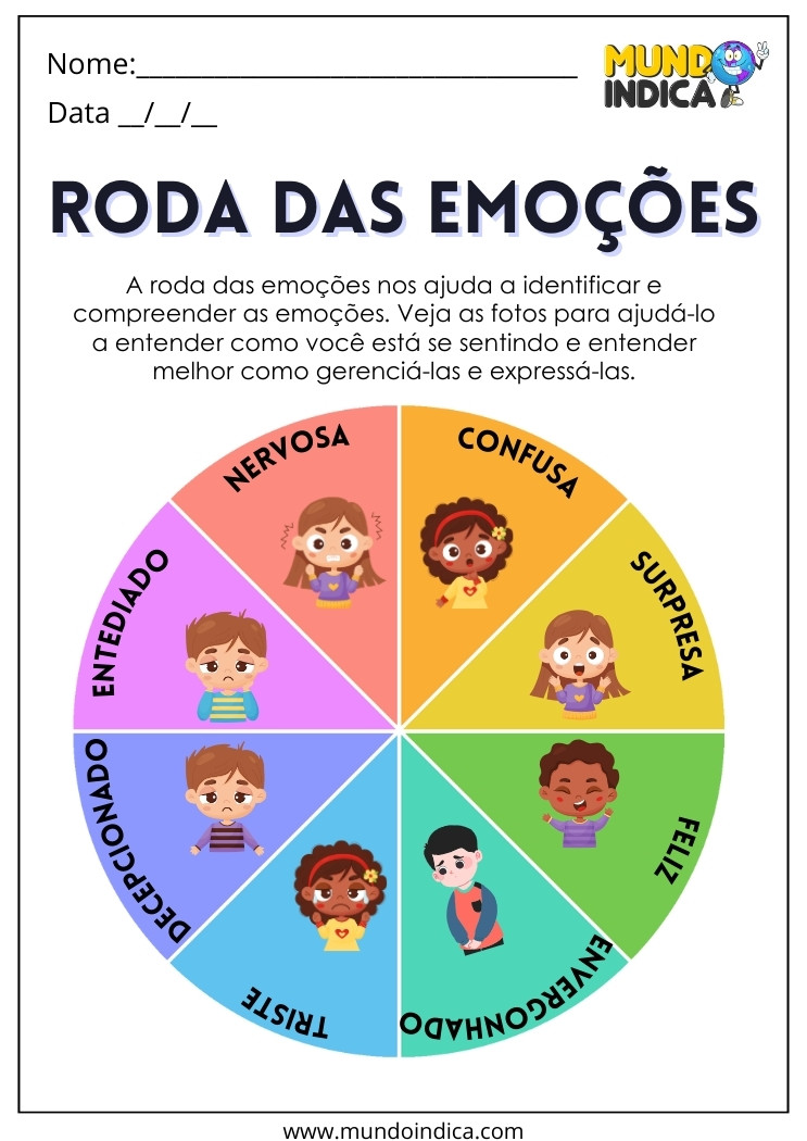 Atividade de Inclusão com Roda das Emoções para Imprimir