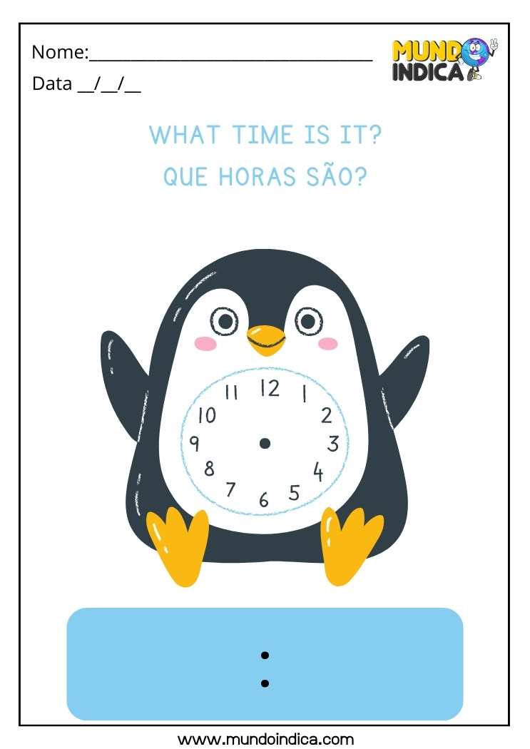 Atividade de Inglês para Autista sobre Horas What Time is It para Imprimir