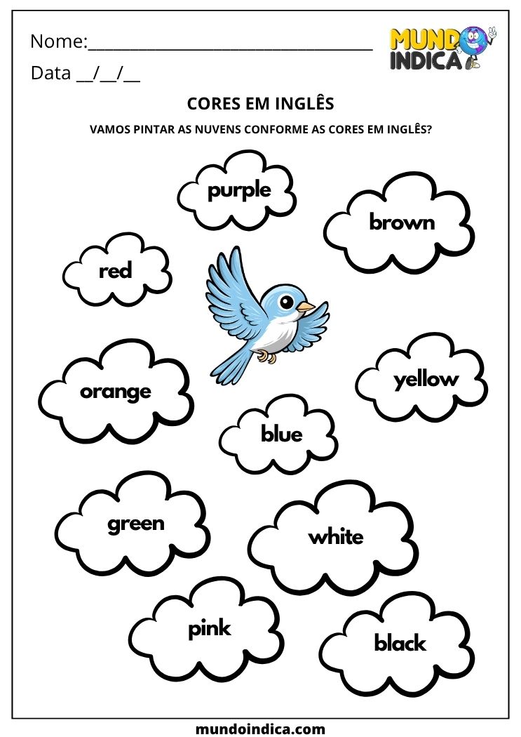 Atividade de Inglês com Pintura para Educação Especial para Imprimir