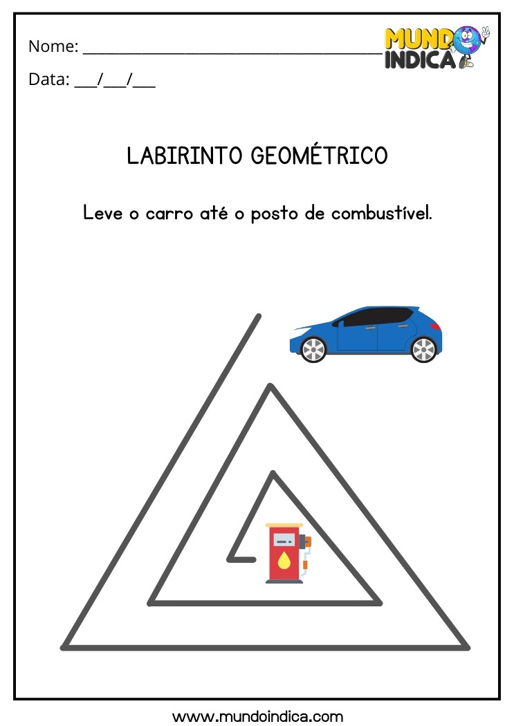 Atividade de Labirinto Geométrico para Alunos com Deficiência Intelectual Leve o Carro Até o Posto de Combustível para Imprimir