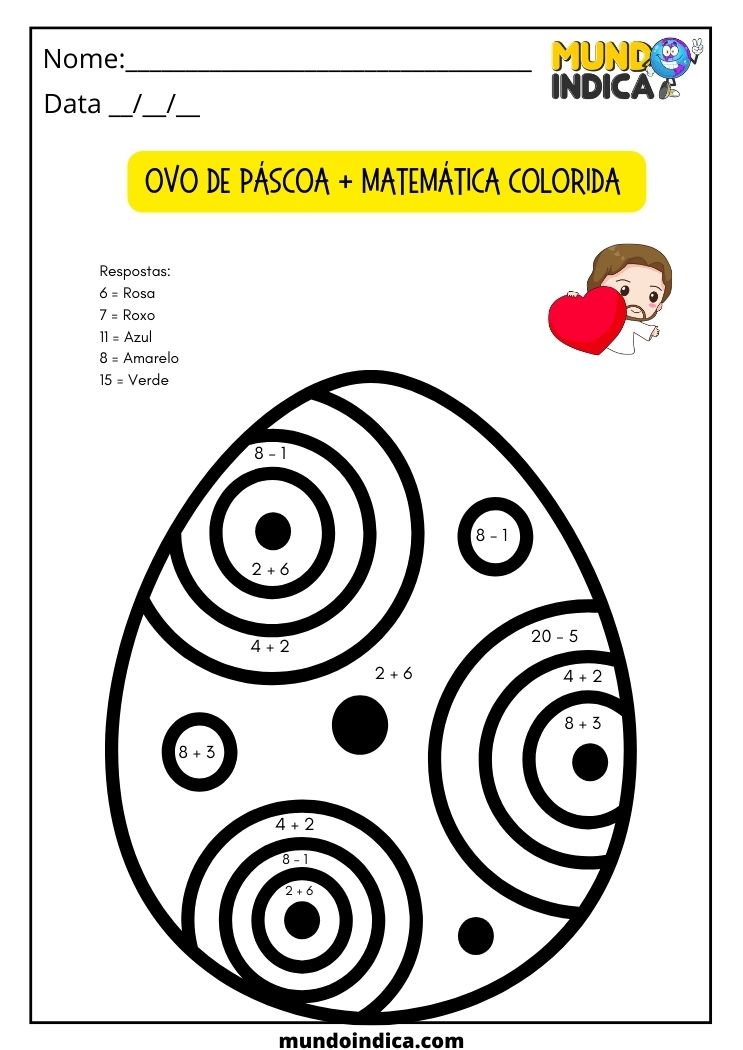 Atividade de Matemática e Pintura do Ovo de Páscoa para Educação Infantil para Imprimir