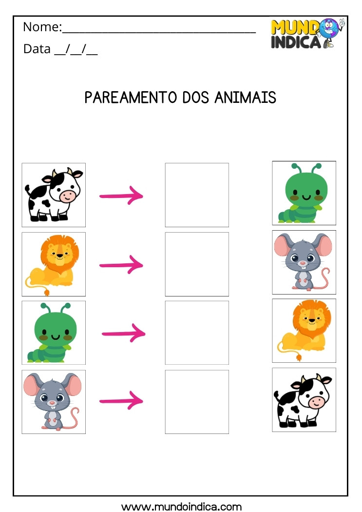 Atividade de Pareamento dos Animais para Autismo para Imprimir