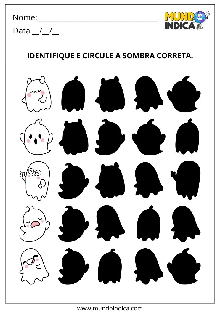 Atividade de Percepção Visual Identifique e Circule a Sombra Correta para Imprimir