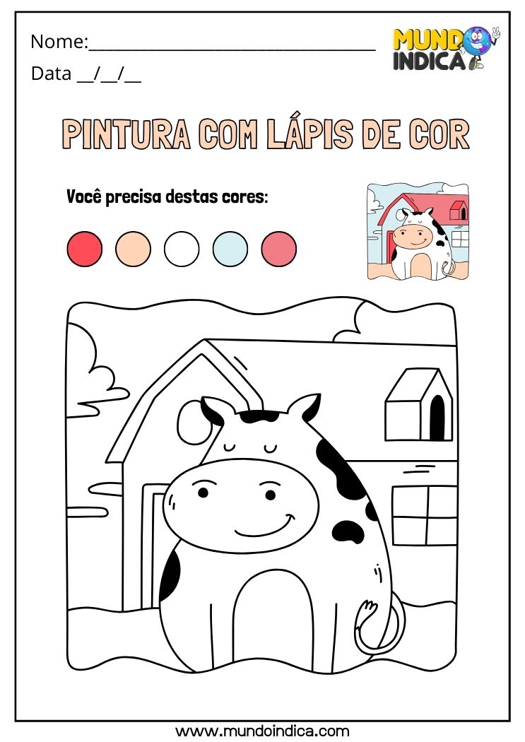 Atividade de Pintura Dirigida da Vaca para Alunos com Tdah para Imprimir