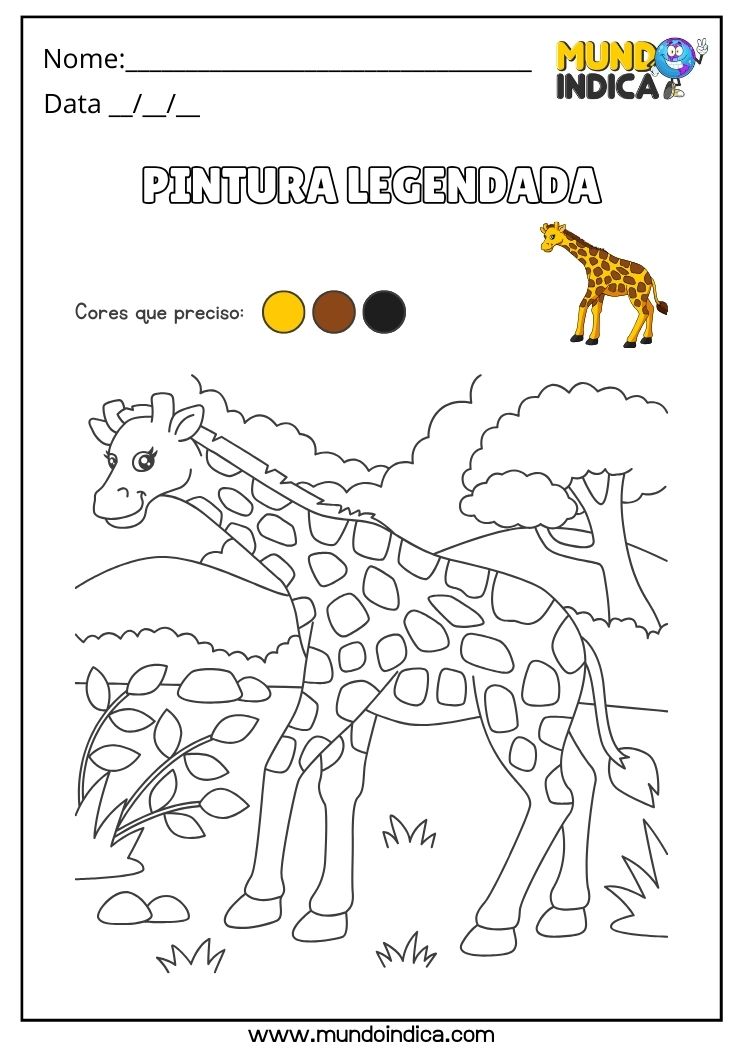 Atividade de Pintura Legendada da Girafa para Alunos com Tdah para Imprimir