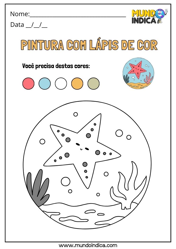 Atividade de Pintura da Estrela do Mar Com Lápis de Cor Adaptada para Educação Especial para Imprimir