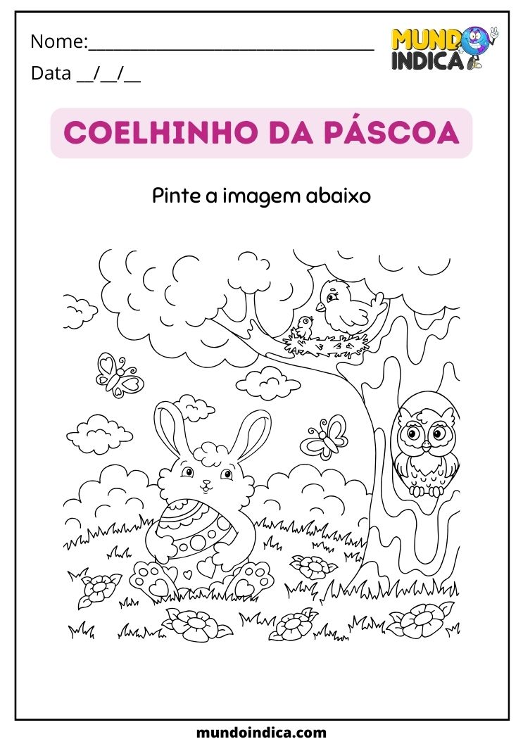 Atividade de Pintura do Coelhinho da Páscoa para Educação Infantil para Imprimir