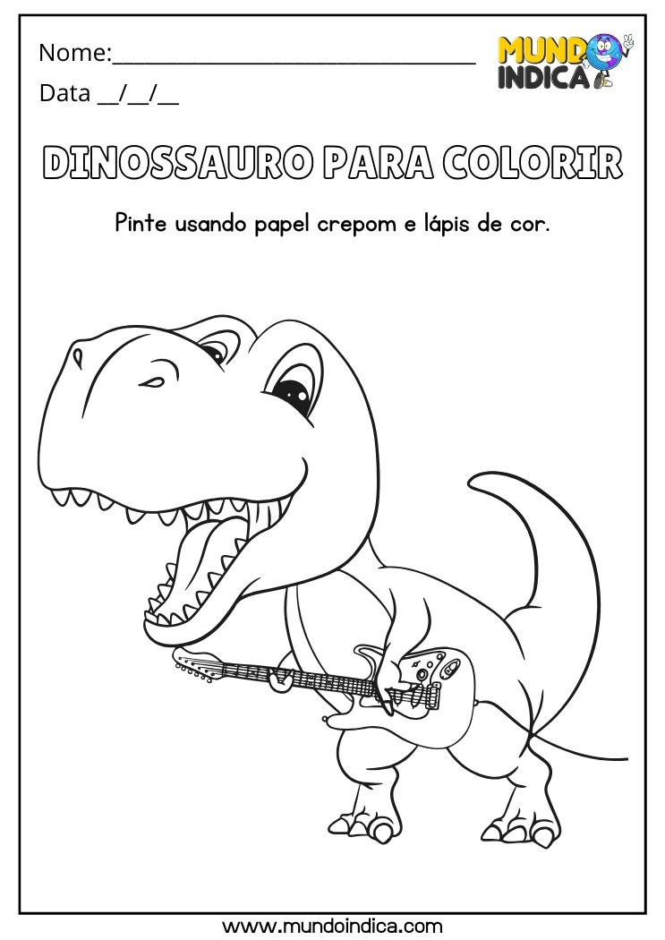Atividade de Pintura do Dinossauro com Papel Crepom e Lápis de Cor para Educação Especial para Imprimir