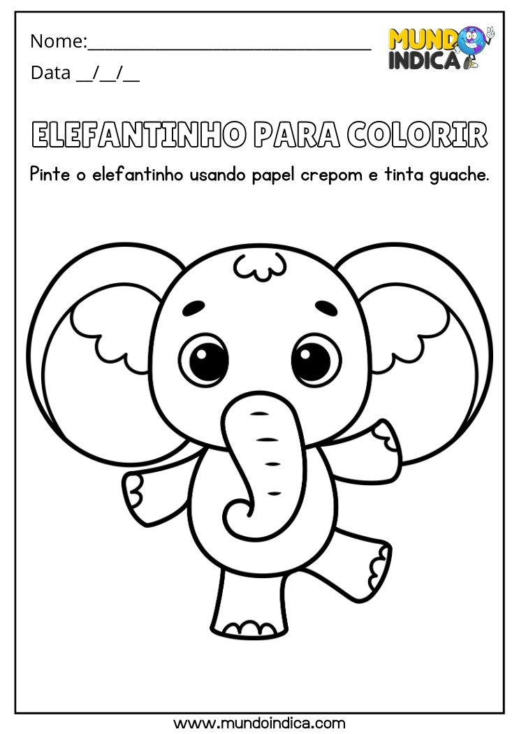 Atividade de Pintura do Elefantinho Usando Tinta Guache e Papel Crepom para Alunos com Deficiência Intelectual para Imprimir