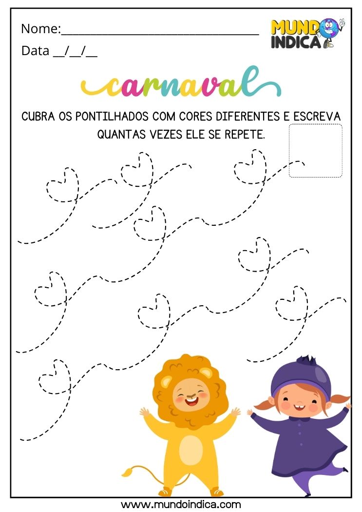 Atividade de Pontilhado de Carnaval para Educação Infantil para Imprimir