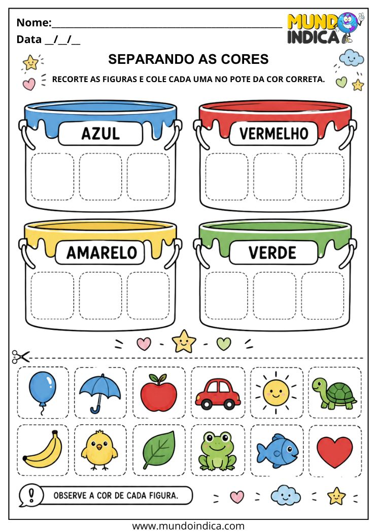 Atividade de Recorte e Colagem das Cores para Alunos com Autismo para Imprimir