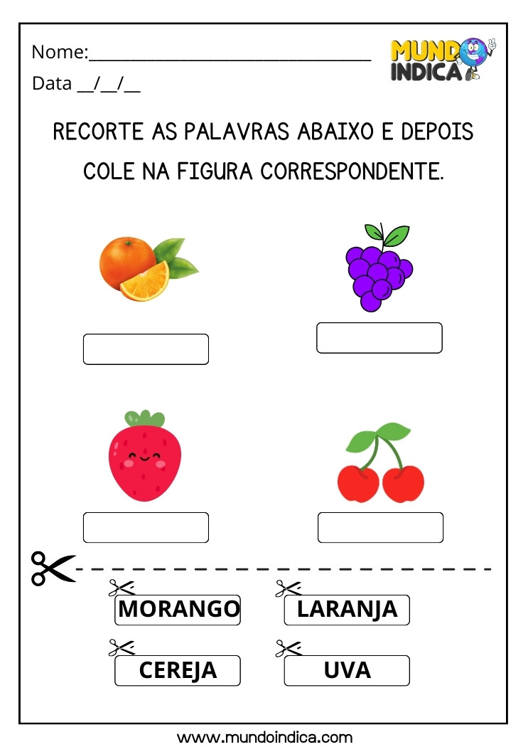 Atividade de Recorte e Colagem das Frutas Adaptada para Educação Especial para Imprimir