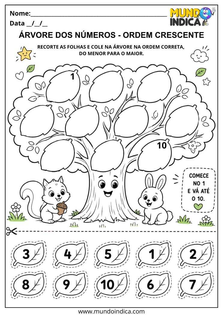 Atividade de Recorte e Colagem dos Números de 1 a 10 para Alunos com Autismo para Imprimir