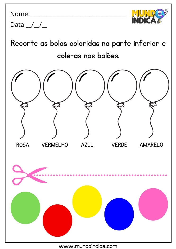 Atividade de Recorte e Colagem para Autismo Recorte as Bolas Coloridas na Parte Inferior e Cole-as nos Balões para Imprimir