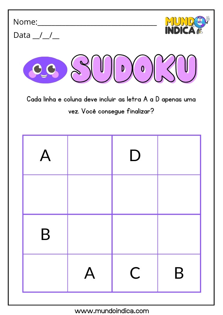 Atividade de Sudoku Infantil com Letras para Imprimir