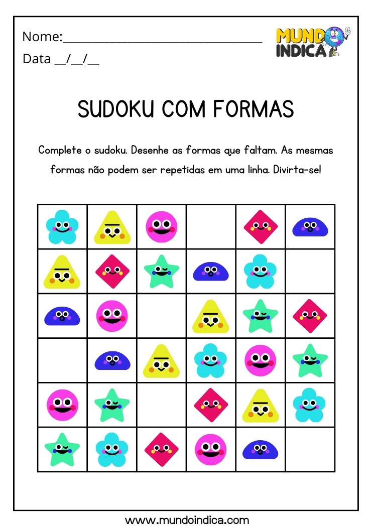 Atividade de Sudoku com Formas Geométricas para Imprimir