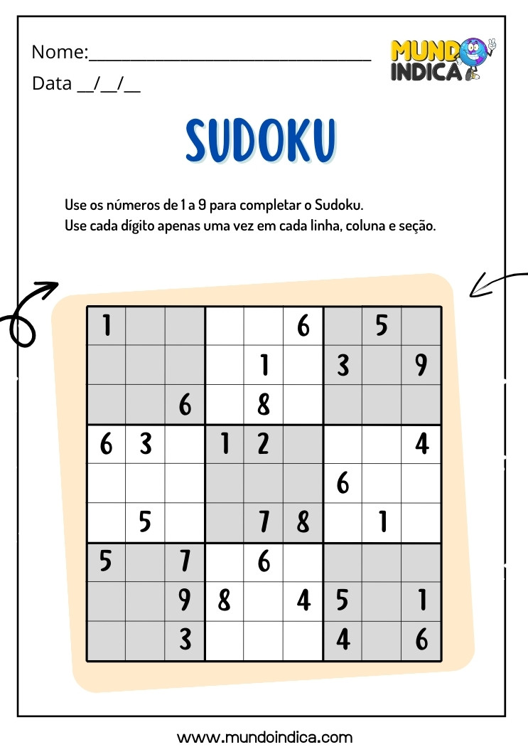 Atividade de Sudoku com Números de 1 a 9 para Imprimir