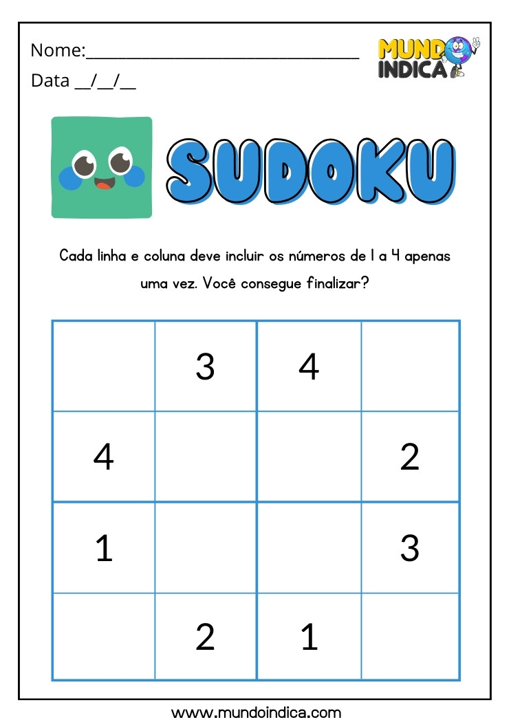 Atividade de Sudoku para Crianças para Imprimir
