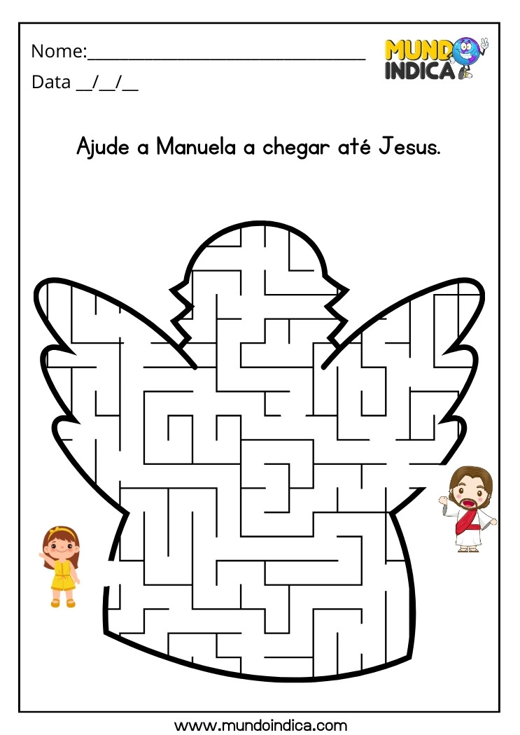 Atividade de labirinto para autismo ajude a Manuela a chegar até Jesus para imprimir 