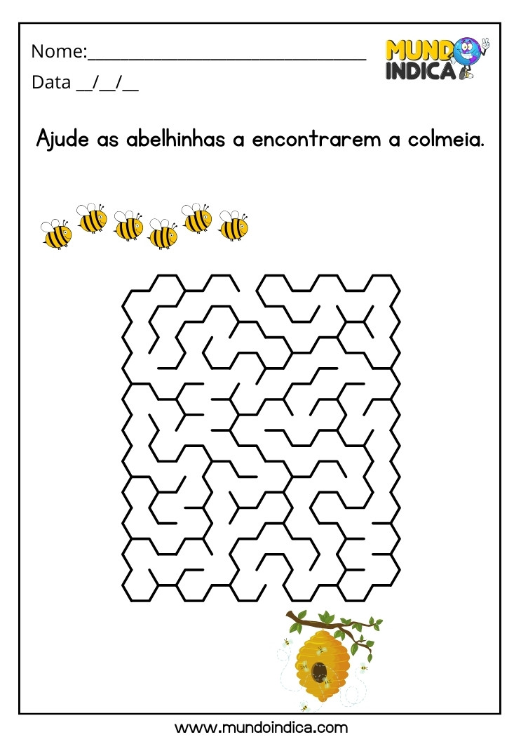 Atividade de labirinto para autismo ajude as abelhinhas a encontrarem a colmeia para imprimir 