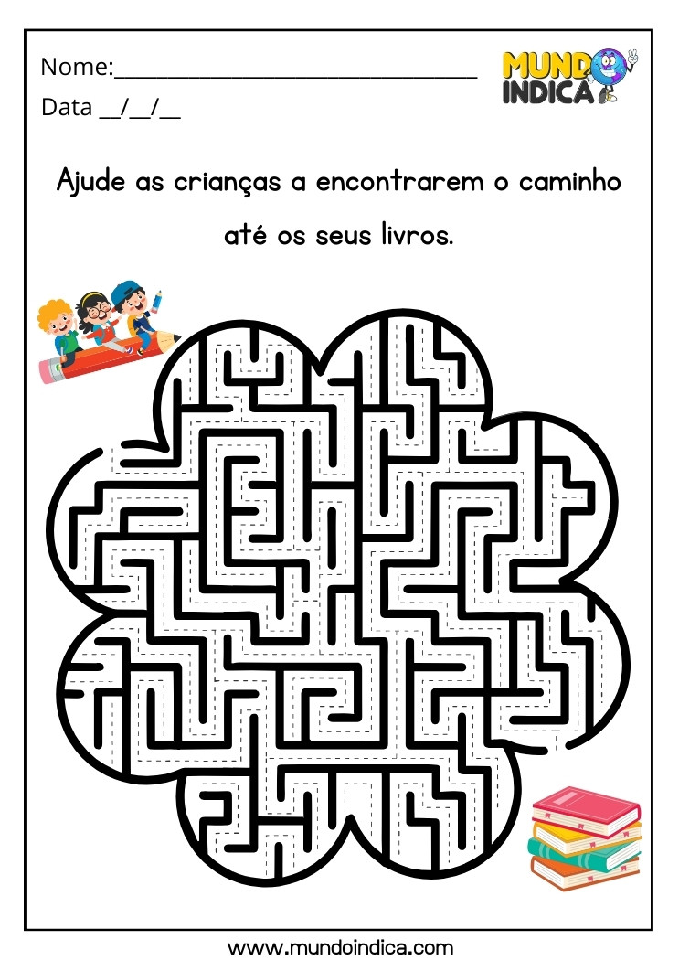 Atividade de labirinto para autismo ajude as crianças a encontrarem o caminho até os seus livros para imprimir 