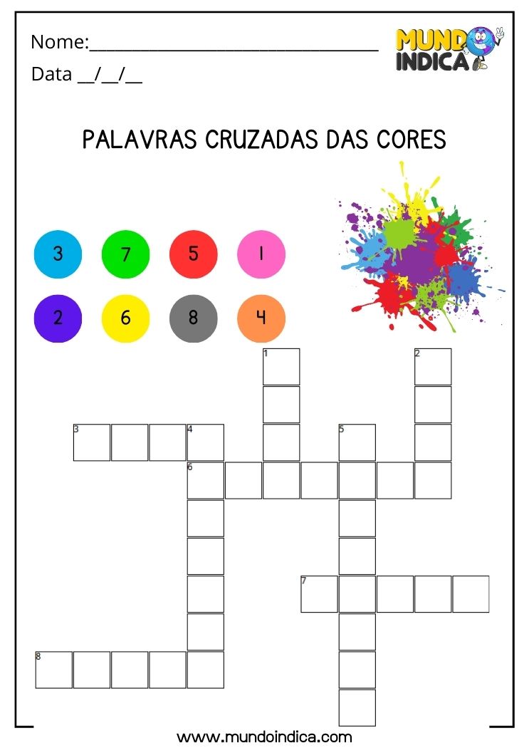 Atividade de palavras cruzadas das cores na educação infantil para imprimir