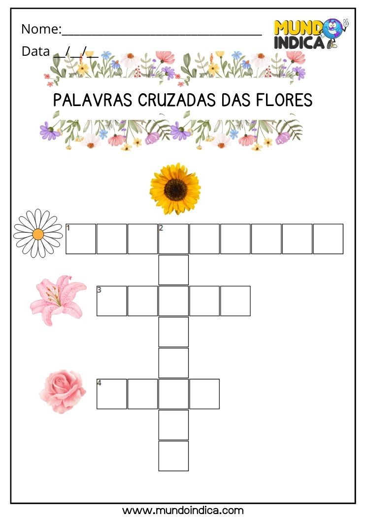Atividade de palavras cruzadas das flores na educação infantil para imprimir