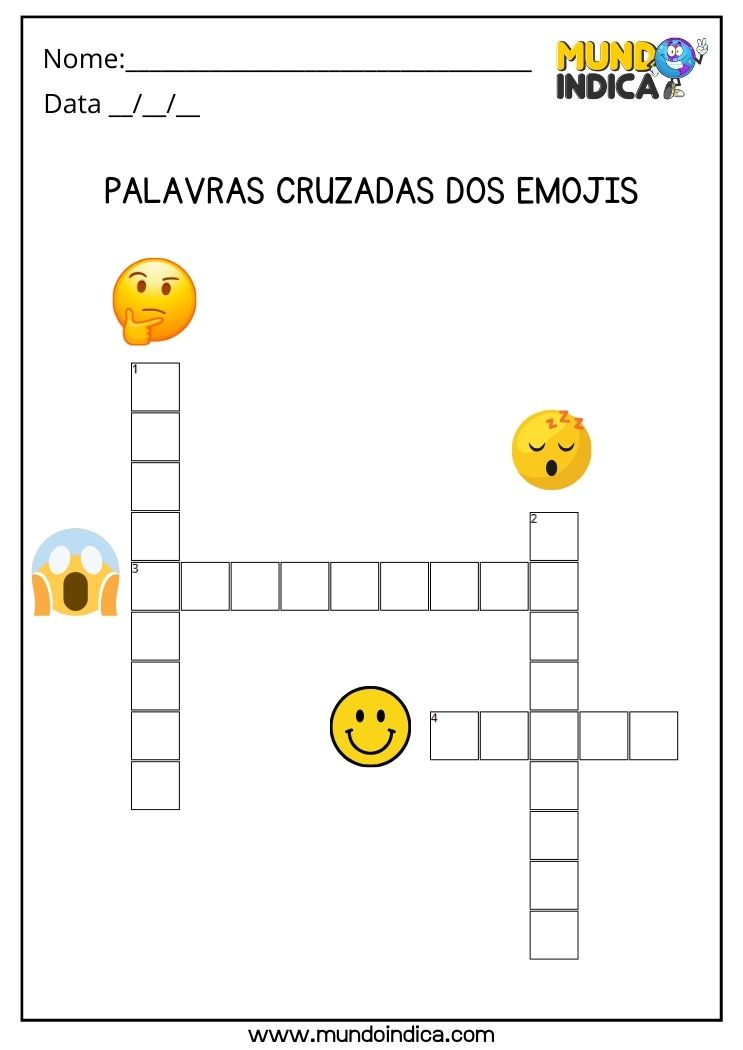 Atividade de palavras cruzadas dos emojis na educação infantil para imprimir
