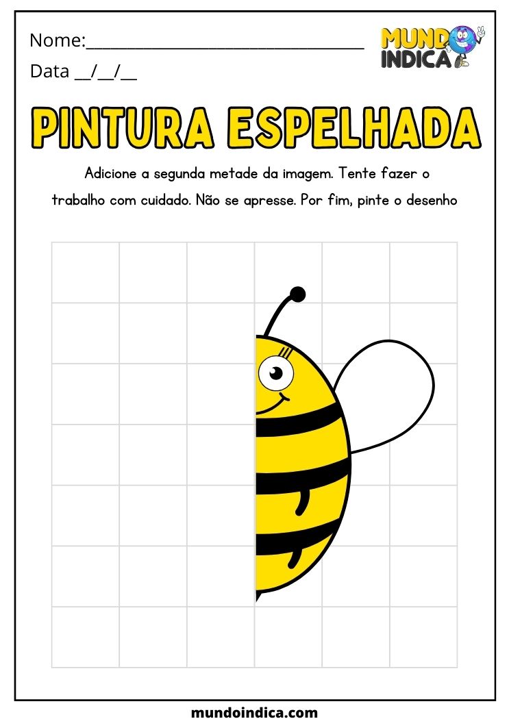 Atividade de pintura espelhada da abelha para educação infantil para imprimir