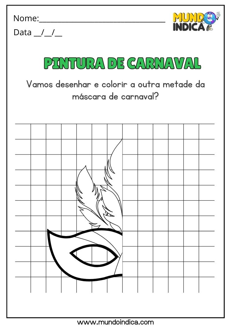 Atividade de pintura espelhada da máscara de carnaval para educação infantil para imprimir