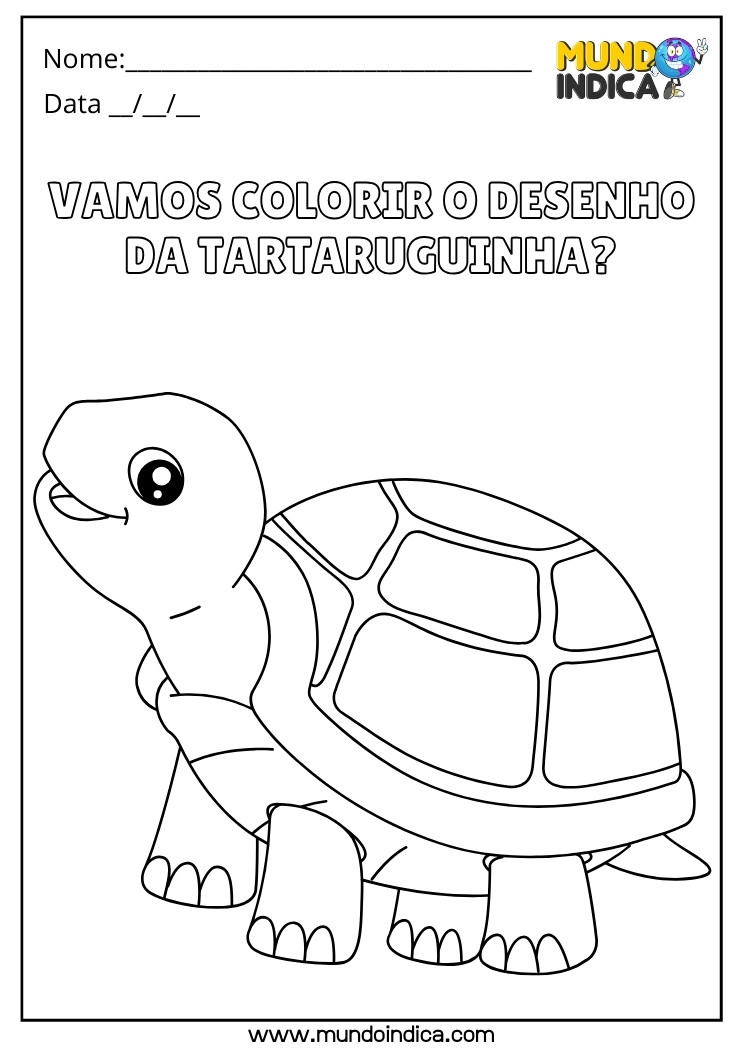 Atividade para Colorir o Desenho da Tartaruga para Imprimir
