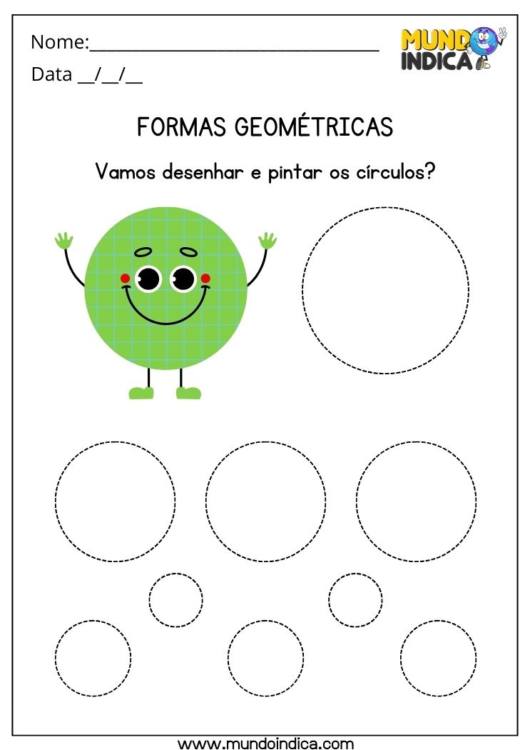 Atividade para educação infantil 1 ano com formas geométricas para desenhar e pintar os círculos para imprimir