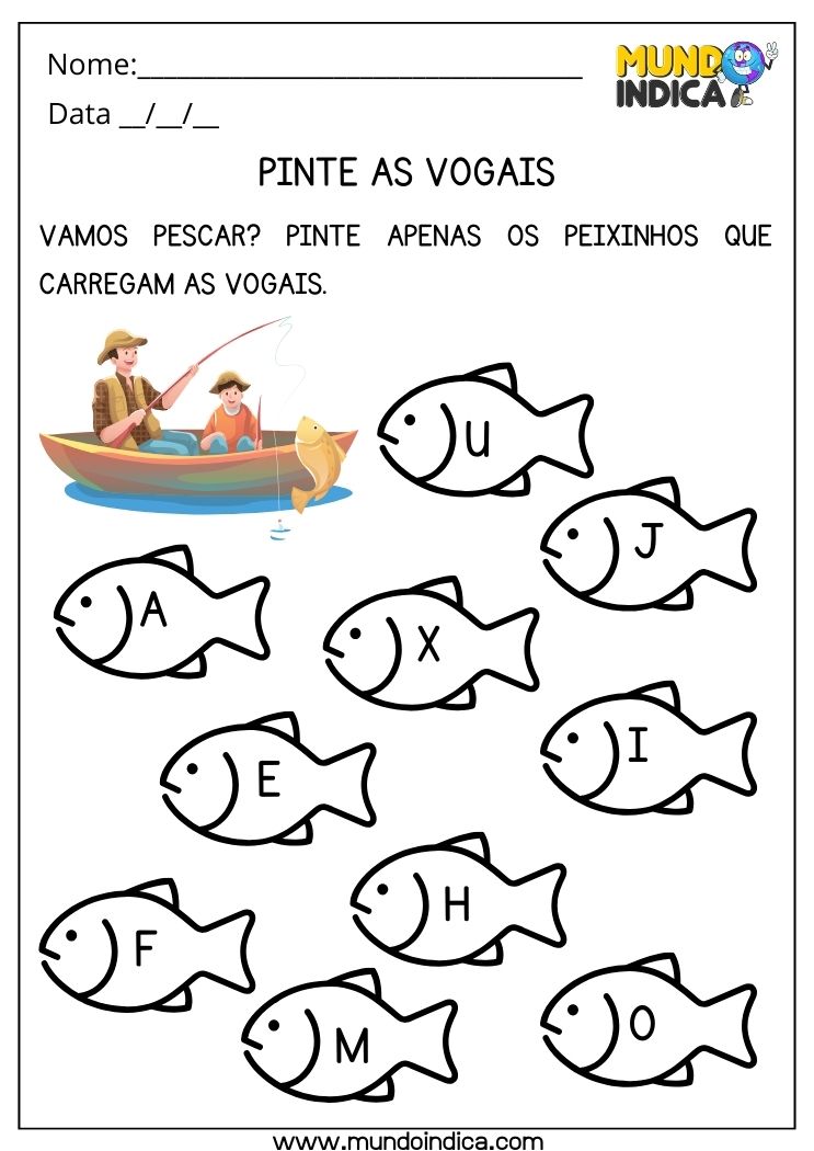 Atividade para educação infantil 2 anos pinte os peixes com vogais para imprimir