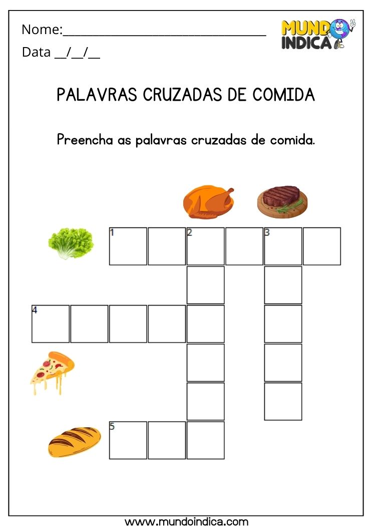 Palavras-cruzadas de comida para educação infantil 1 ano para imprimir