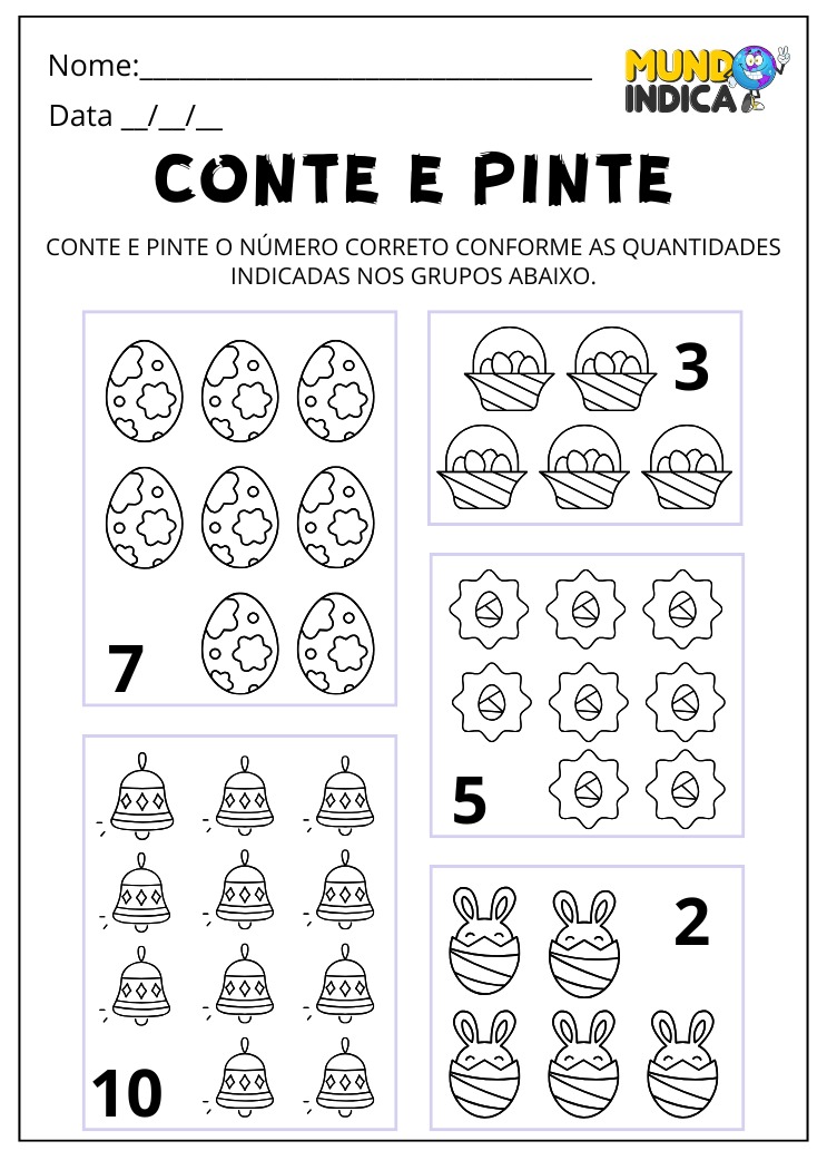 Atividade Lúdica de Contagem com Pintura Conforme as Quantidades para Imprimir