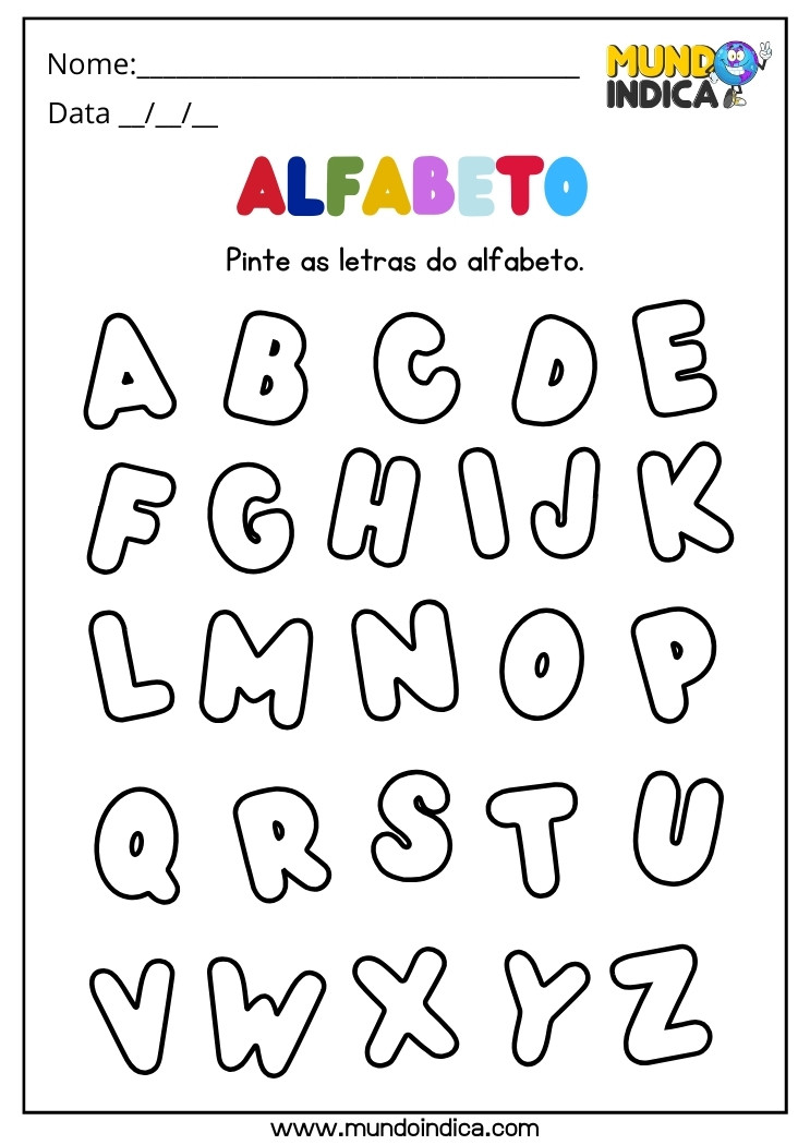 Atividade Pinte as Letras do Alfabeto para Autismo para Imprimir