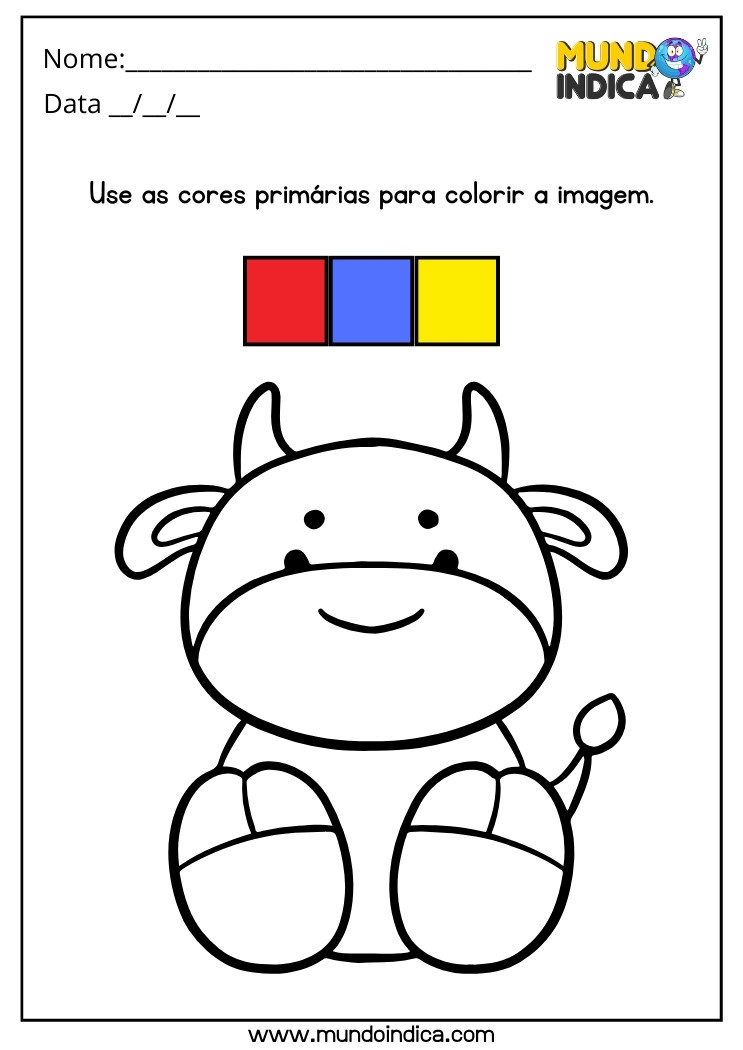 Atividade Use as Cores Primárias para Colorir o Animal Fofo para Educação Infantil para Imprimir