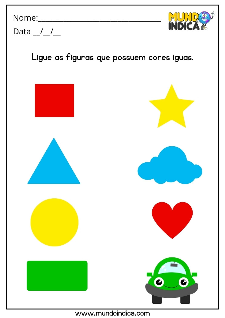 Atividade com Cores e Formas Geométricas para Educação Infantil Ligue as Figuras que Possuem Cores Iguais para Imprimir
