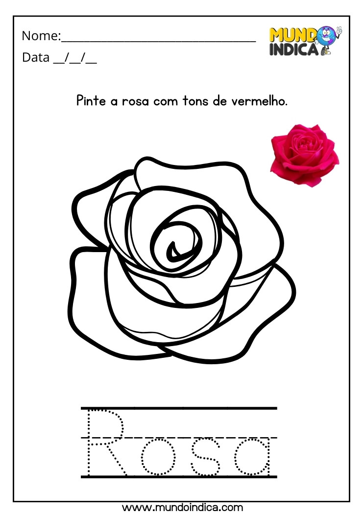 Atividade com Flores para Autistas Pinte a Rosa com Tons de Vermelho para Imprimir