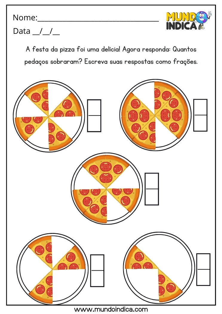 Atividade com Frações de Pedaços de Pizzas para Imprimir