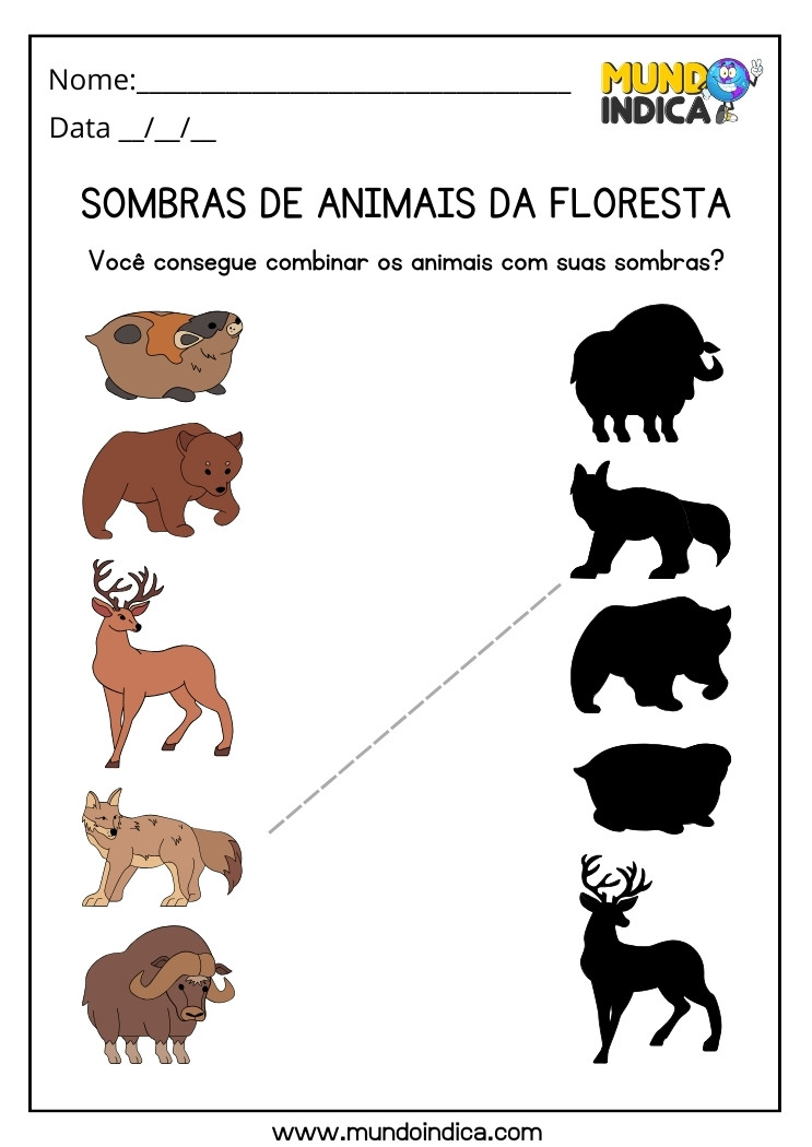 Atividade com Sombras de Animais da Floresta para Autismo para Imprimir