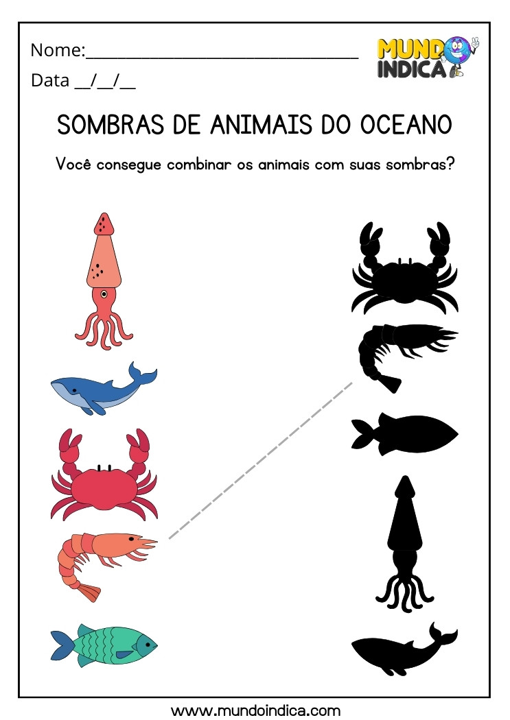 Atividade com Sombras de Animais do Oceano para Autismo para Imprimir