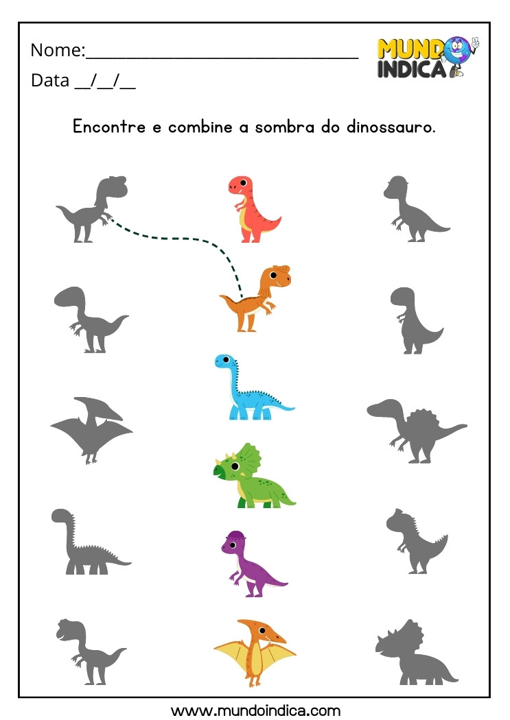 Atividade com Sombras de Dinossauros para Autismo para Imprimir