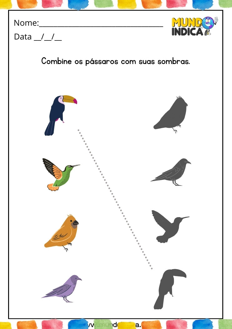 Atividade com Sombras dos Pássaros para Autismo para Imprimir