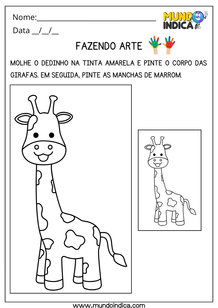 Atividade de Artes para Maternal 1 Molhe o Dedinho na Tinta Amarela e Pinte o Corpo das Girafas e Pinte as Manchas de Marrom para Imprimir