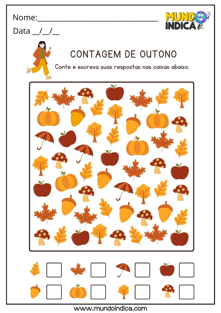 Atividade de Contagem de Outono para Educação Infantil para Imprimir