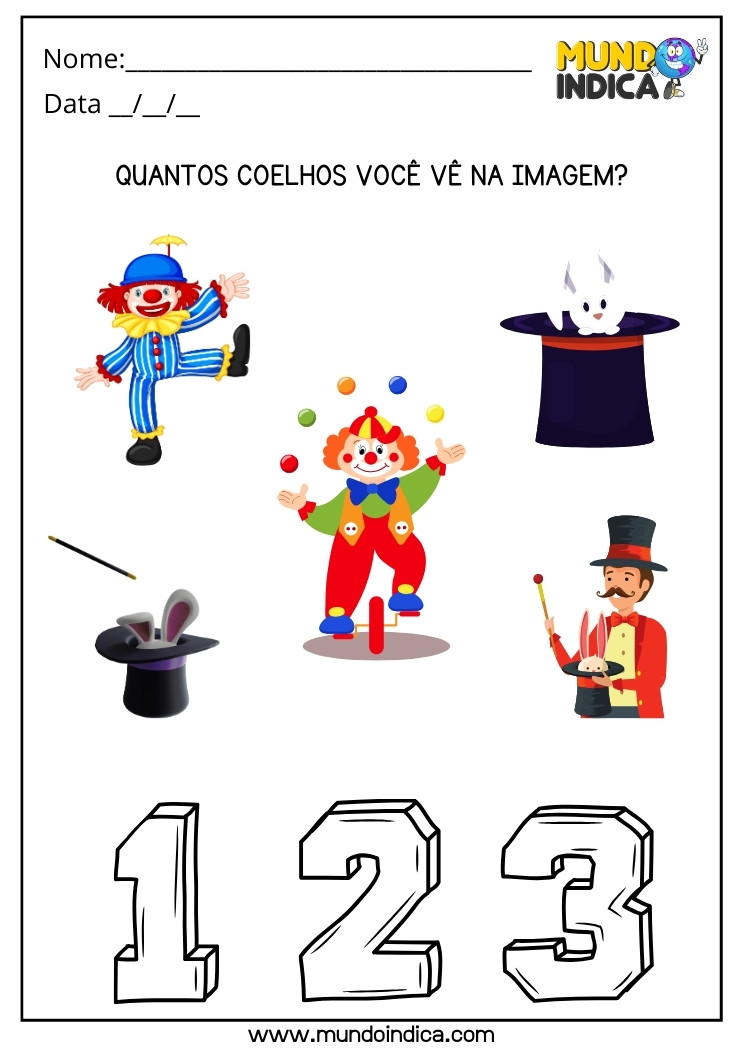 Atividade de Contagem para o Dia do Circo para Educação Infantil Quantos Coelhos Você vê na Imagem para Imprimir
