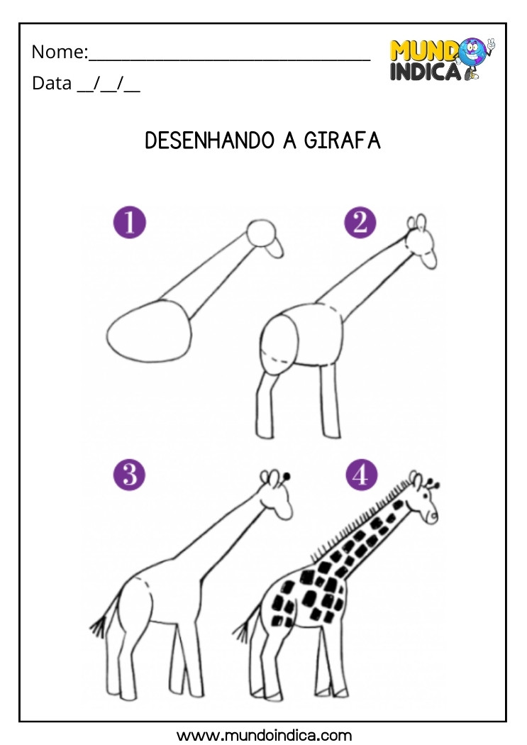 Atividade de Desenho da Girafa para Educação Especial para Imprimir