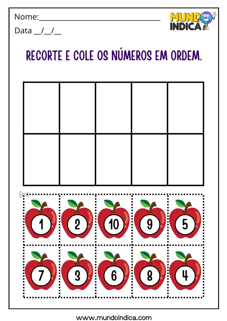 Atividade de Inclusão Matemática Recorte e Cole os Números das Maçãs na Ordem Correta para Imprimir