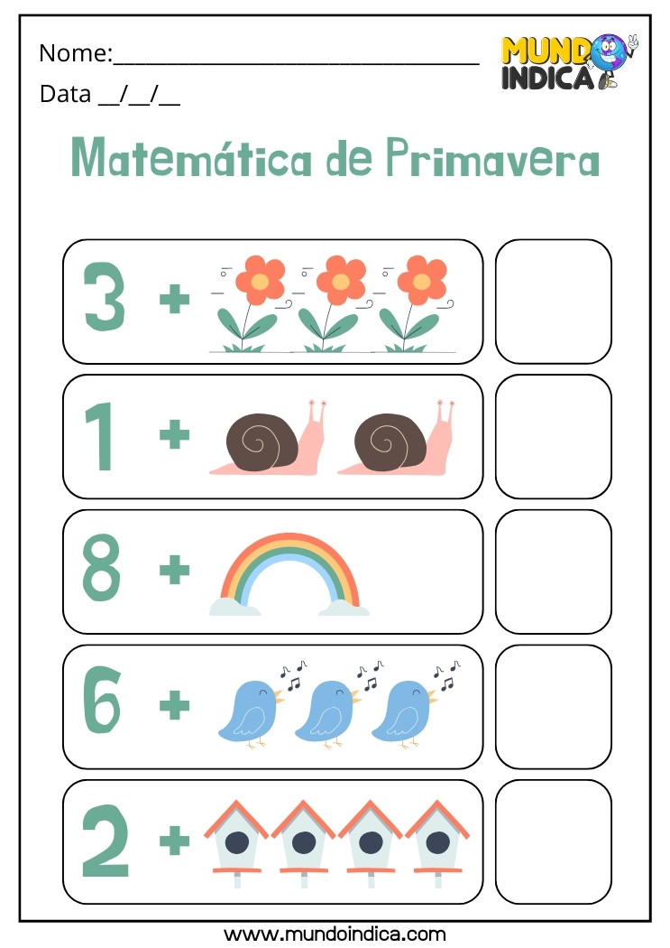 Atividade de Matemática da Primavera para Educação Infantil para Imprimir